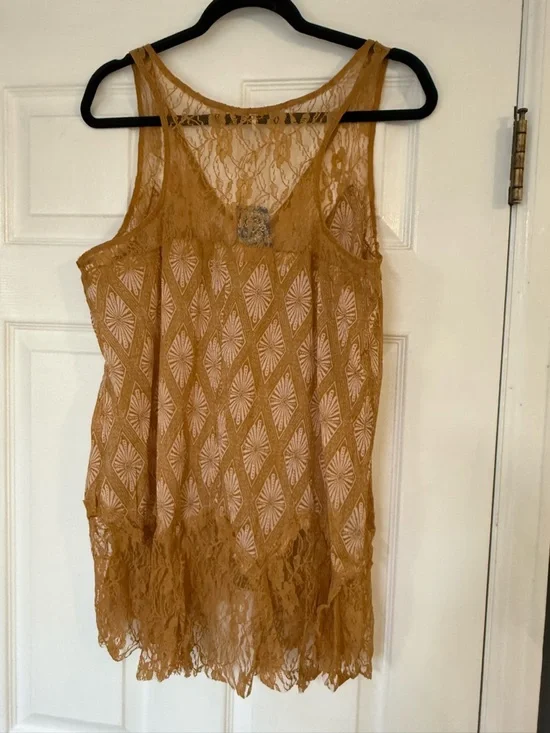 NWT Free People gold lace boho bell trapeze tank - Picture 4 of 7